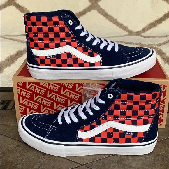 VANS SK8-Hi Pro CHECKERBOARD NAVY/ORANGE MEN’s - Picture 2 of 16
